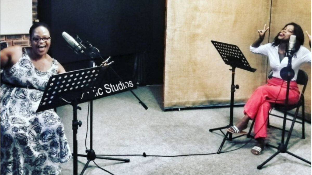 2 women in a recording studio