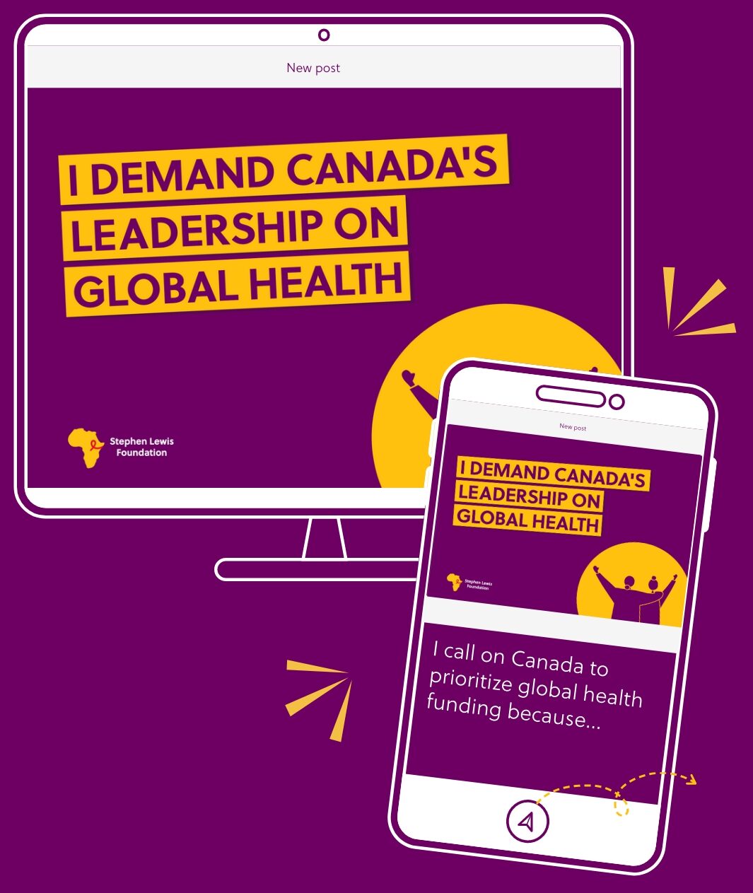 illustration of computer and phone creating advocacy post